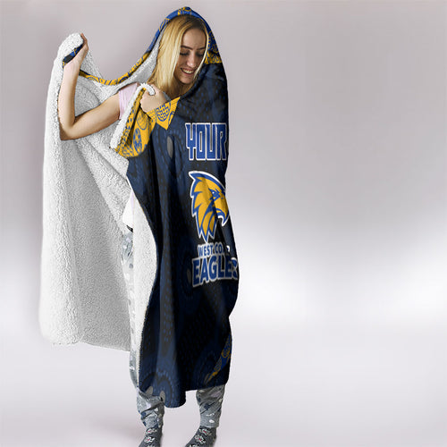 Personalized West Coast Eagles Football Hooded Blanket Easter Egg Pattern Blue Gold Tribal Dot Art Style