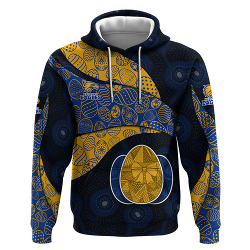 Personalized West Coast Eagles Football Hoodie Easter Egg Pattern Blue Gold Tribal Dot Art Style