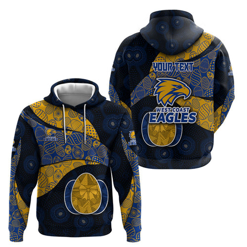 Personalized West Coast Eagles Football Hoodie Easter Egg Pattern Blue Gold Tribal Dot Art Style