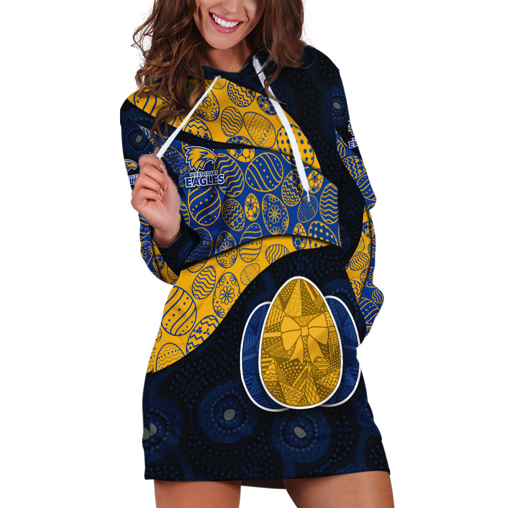 Personalized West Coast Eagles Football Hoodie Dress Easter Egg Pattern Blue Gold Tribal Dot Art Style