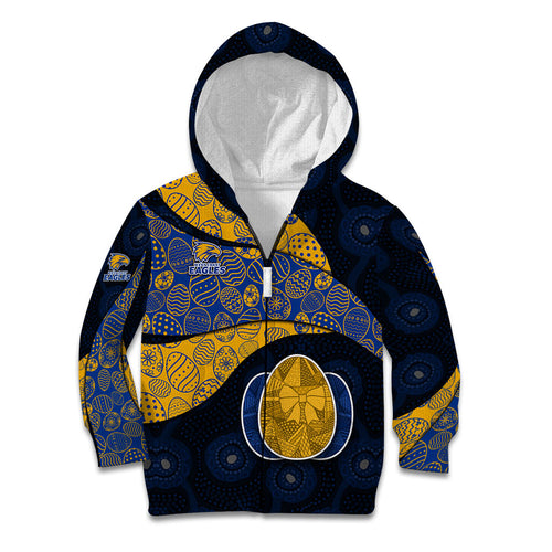 Personalized West Coast Eagles Football Kid Hoodie Easter Egg Pattern Blue Gold Tribal Dot Art Style