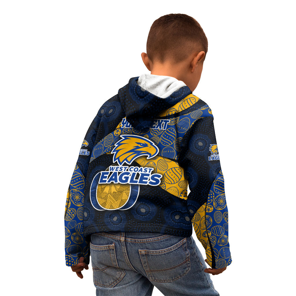 Personalized West Coast Eagles Football Kid Hoodie Easter Egg Pattern Blue Gold Tribal Dot Art Style
