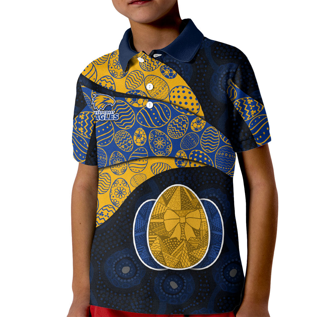 Personalized West Coast Eagles Football Kid Polo Shirt Easter Egg Pattern Blue Gold Tribal Dot Art Style