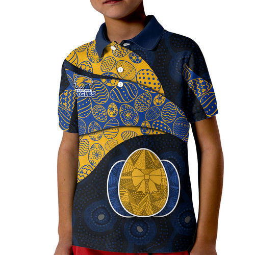 Personalized West Coast Eagles Football Kid Polo Shirt Easter Egg Pattern Blue Gold Tribal Dot Art Style
