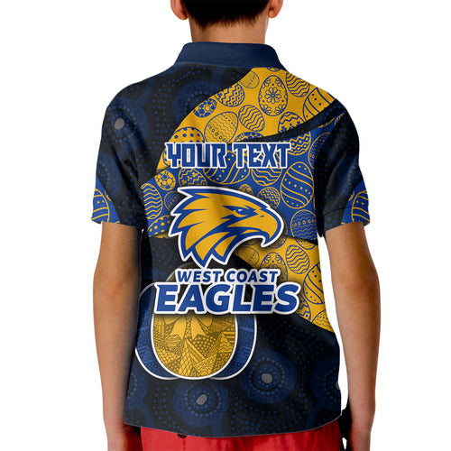 Personalized West Coast Eagles Football Kid Polo Shirt Easter Egg Pattern Blue Gold Tribal Dot Art Style