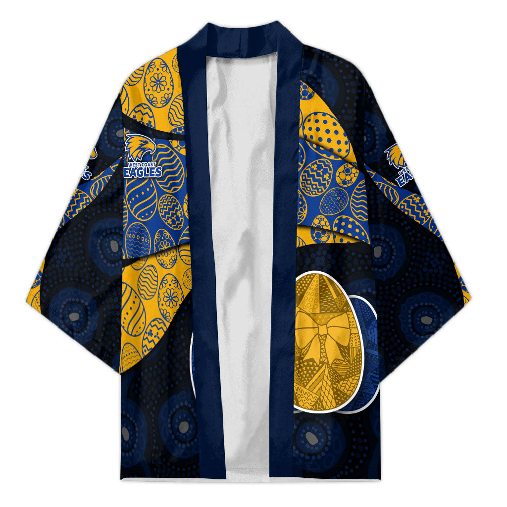 Personalized West Coast Eagles Football Kimono Easter Egg Pattern Blue Gold Tribal Dot Art Style