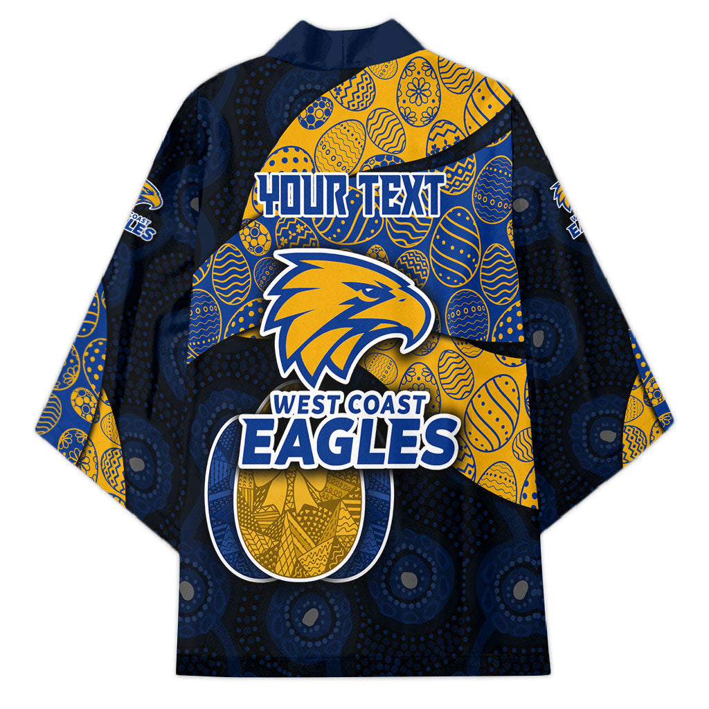 Personalized West Coast Eagles Football Kimono Easter Egg Pattern Blue Gold Tribal Dot Art Style