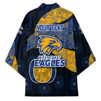 Personalized West Coast Eagles Football Kimono Easter Egg Pattern Blue Gold Tribal Dot Art Style