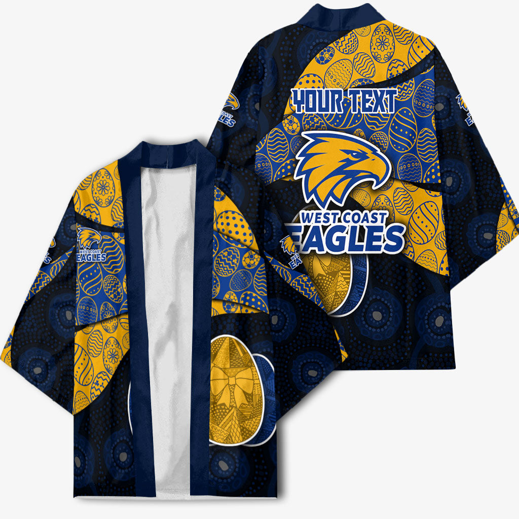 Personalized West Coast Eagles Football Kimono Easter Egg Pattern Blue Gold Tribal Dot Art Style
