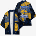 Personalized West Coast Eagles Football Kimono Easter Egg Pattern Blue Gold Tribal Dot Art Style
