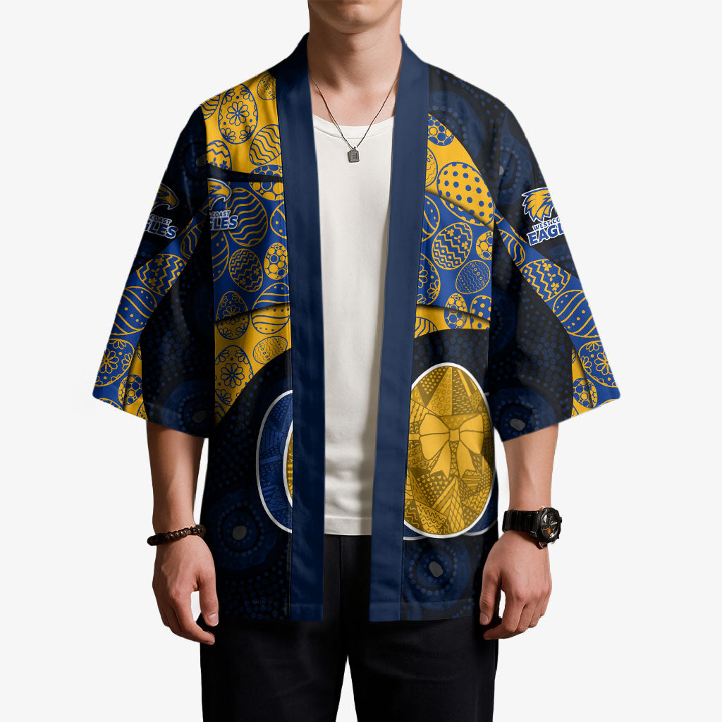 Personalized West Coast Eagles Football Kimono Easter Egg Pattern Blue Gold Tribal Dot Art Style