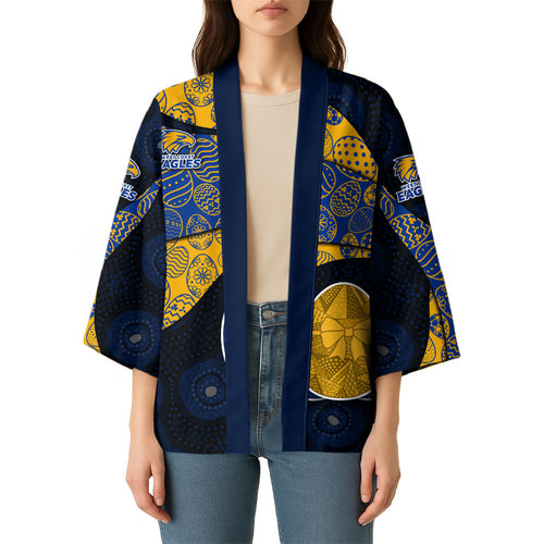 Personalized West Coast Eagles Football Kimono Easter Egg Pattern Blue Gold Tribal Dot Art Style