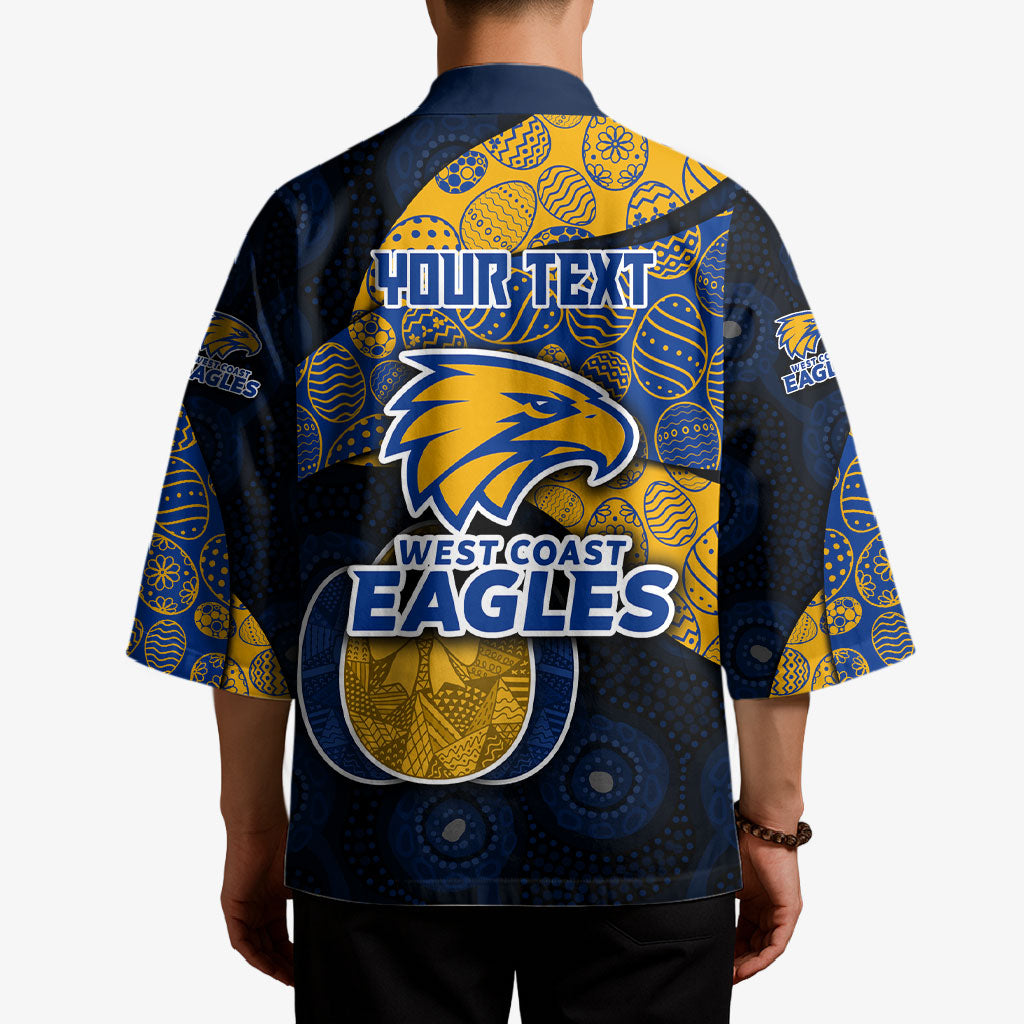 Personalized West Coast Eagles Football Kimono Easter Egg Pattern Blue Gold Tribal Dot Art Style