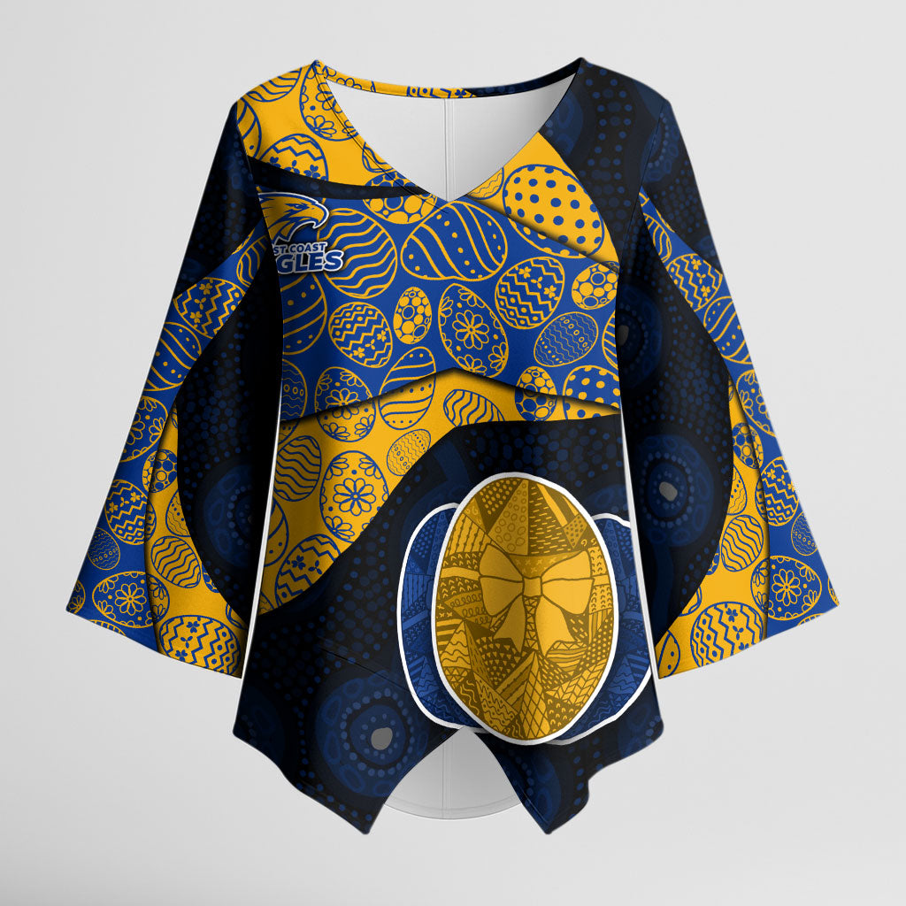 Personalized West Coast Eagles Football Kimono Sleeve Blouse Easter Egg Pattern Blue Gold Tribal Dot Art Style
