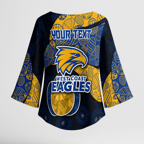 Personalized West Coast Eagles Football Kimono Sleeve Blouse Easter Egg Pattern Blue Gold Tribal Dot Art Style