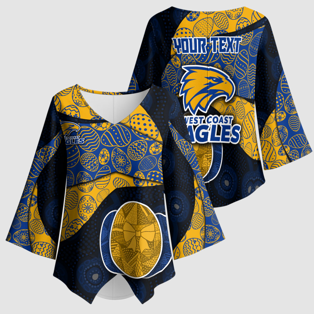Personalized West Coast Eagles Football Kimono Sleeve Blouse Easter Egg Pattern Blue Gold Tribal Dot Art Style