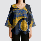 Personalized West Coast Eagles Football Kimono Sleeve Blouse Easter Egg Pattern Blue Gold Tribal Dot Art Style