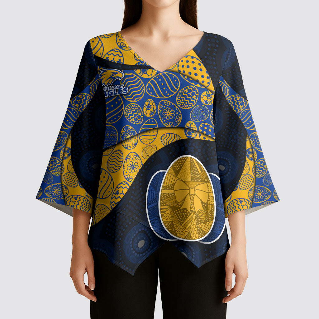 Personalized West Coast Eagles Football Kimono Sleeve Blouse Easter Egg Pattern Blue Gold Tribal Dot Art Style