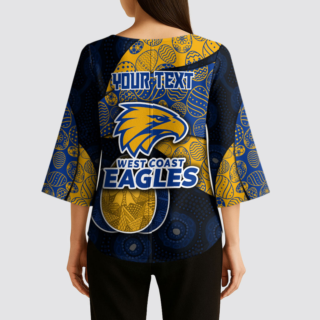 Personalized West Coast Eagles Football Kimono Sleeve Blouse Easter Egg Pattern Blue Gold Tribal Dot Art Style
