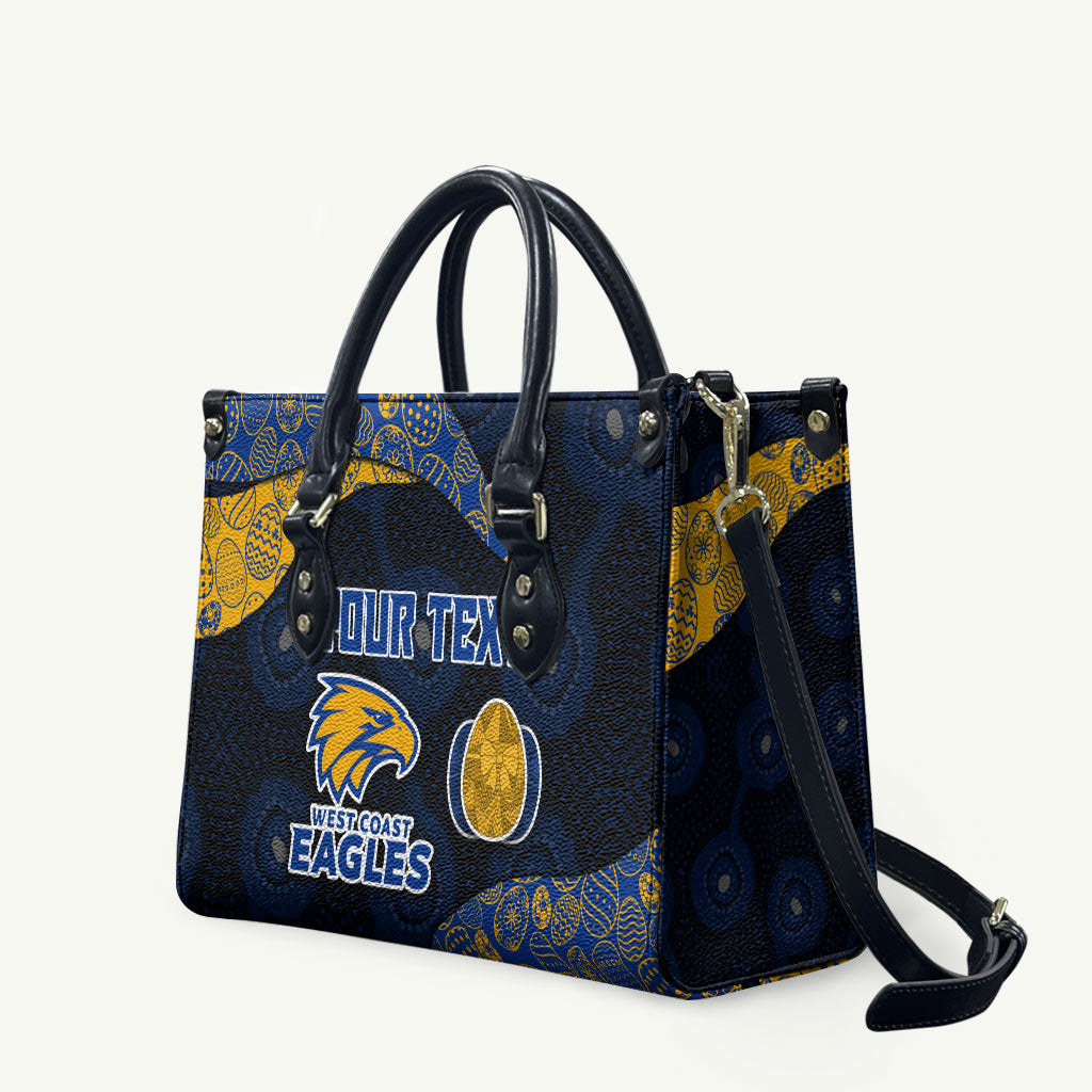 Personalized West Coast Eagles Football Leather Bag Easter Egg Pattern Blue Gold Tribal Dot Art Style