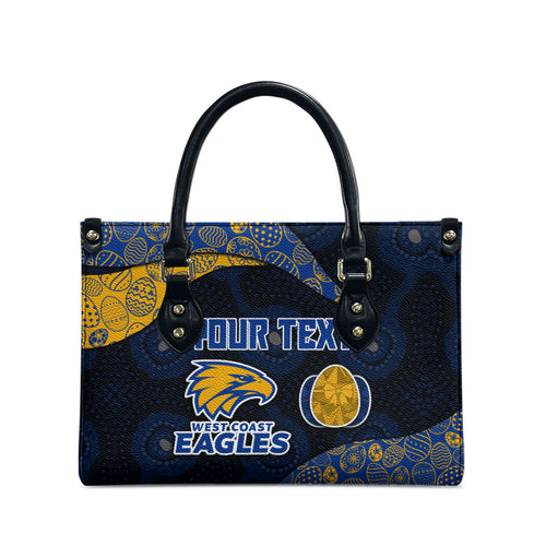 Personalized West Coast Eagles Football Leather Bag Easter Egg Pattern Blue Gold Tribal Dot Art Style