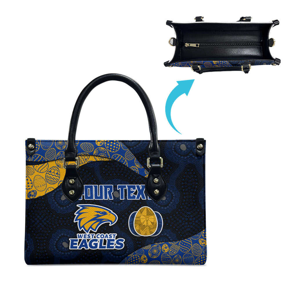 Personalized West Coast Eagles Football Leather Bag Easter Egg Pattern Blue Gold Tribal Dot Art Style