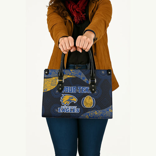 Personalized West Coast Eagles Football Leather Bag Easter Egg Pattern Blue Gold Tribal Dot Art Style