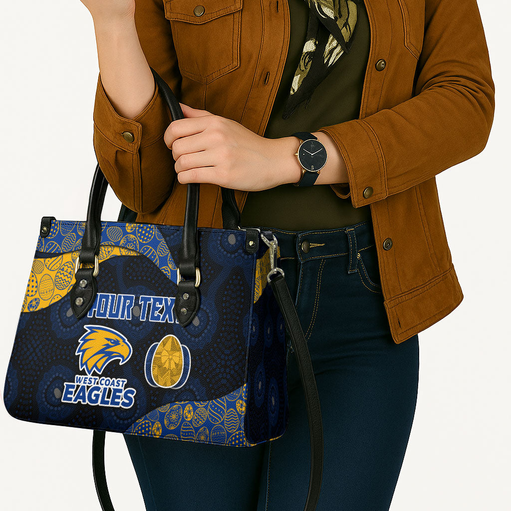 Personalized West Coast Eagles Football Leather Bag Easter Egg Pattern Blue Gold Tribal Dot Art Style