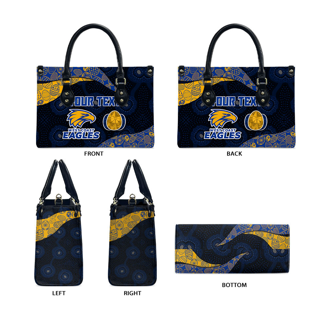 Personalized West Coast Eagles Football Leather Bag Easter Egg Pattern Blue Gold Tribal Dot Art Style