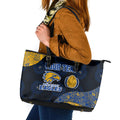 Personalized West Coast Eagles Football Leather Tote Bag Easter Egg Pattern Blue Gold Tribal Dot Art Style