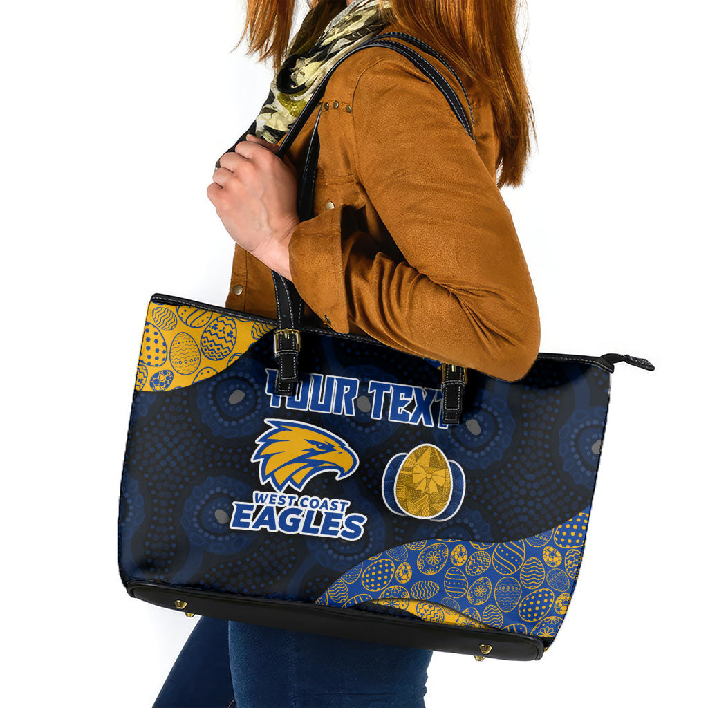 Personalized West Coast Eagles Football Leather Tote Bag Easter Egg Pattern Blue Gold Tribal Dot Art Style