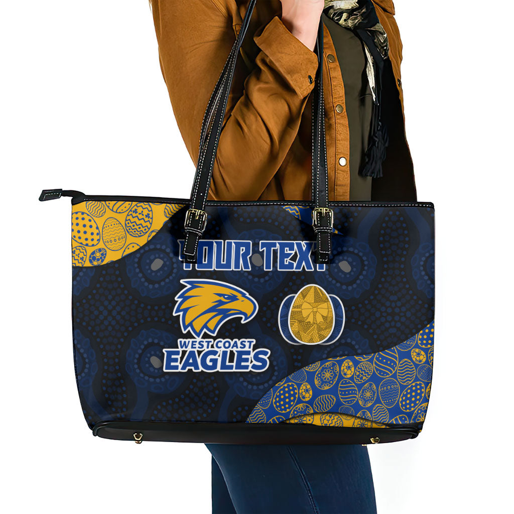 Personalized West Coast Eagles Football Leather Tote Bag Easter Egg Pattern Blue Gold Tribal Dot Art Style