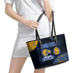 Personalized West Coast Eagles Football Leather Tote Bag Easter Egg Pattern Blue Gold Tribal Dot Art Style