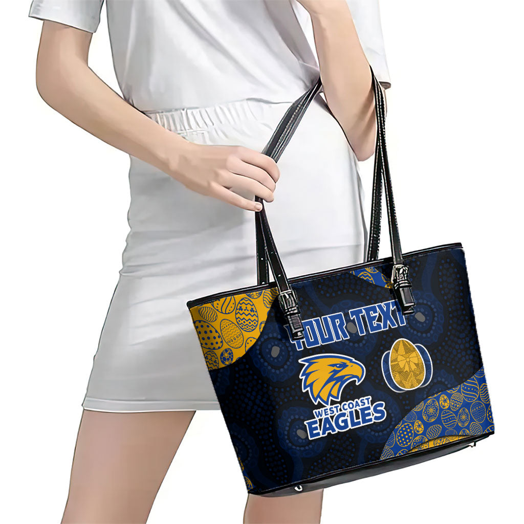 Personalized West Coast Eagles Football Leather Tote Bag Easter Egg Pattern Blue Gold Tribal Dot Art Style