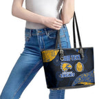 Personalized West Coast Eagles Football Leather Tote Bag Easter Egg Pattern Blue Gold Tribal Dot Art Style