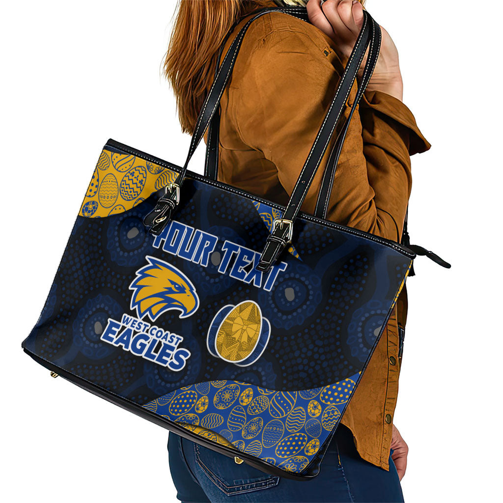 Personalized West Coast Eagles Football Leather Tote Bag Easter Egg Pattern Blue Gold Tribal Dot Art Style