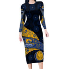 Personalized West Coast Eagles Football Long Sleeve Bodycon Dress Easter Egg Pattern Blue Gold Tribal Dot Art Style