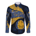 Personalized West Coast Eagles Football Long Sleeve Button Shirt Easter Egg Pattern Blue Gold Tribal Dot Art Style