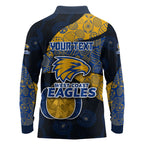 Personalized West Coast Eagles Football Long Sleeve Polo Shirt Easter Egg Pattern Blue Gold Tribal Dot Art Style