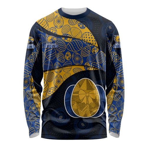 Personalized West Coast Eagles Football Long Sleeve Shirt Easter Egg Pattern Blue Gold Tribal Dot Art Style