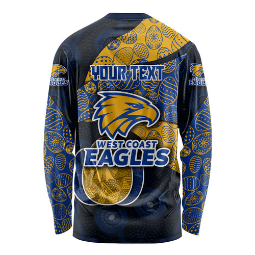 Personalized West Coast Eagles Football Long Sleeve Shirt Easter Egg Pattern Blue Gold Tribal Dot Art Style
