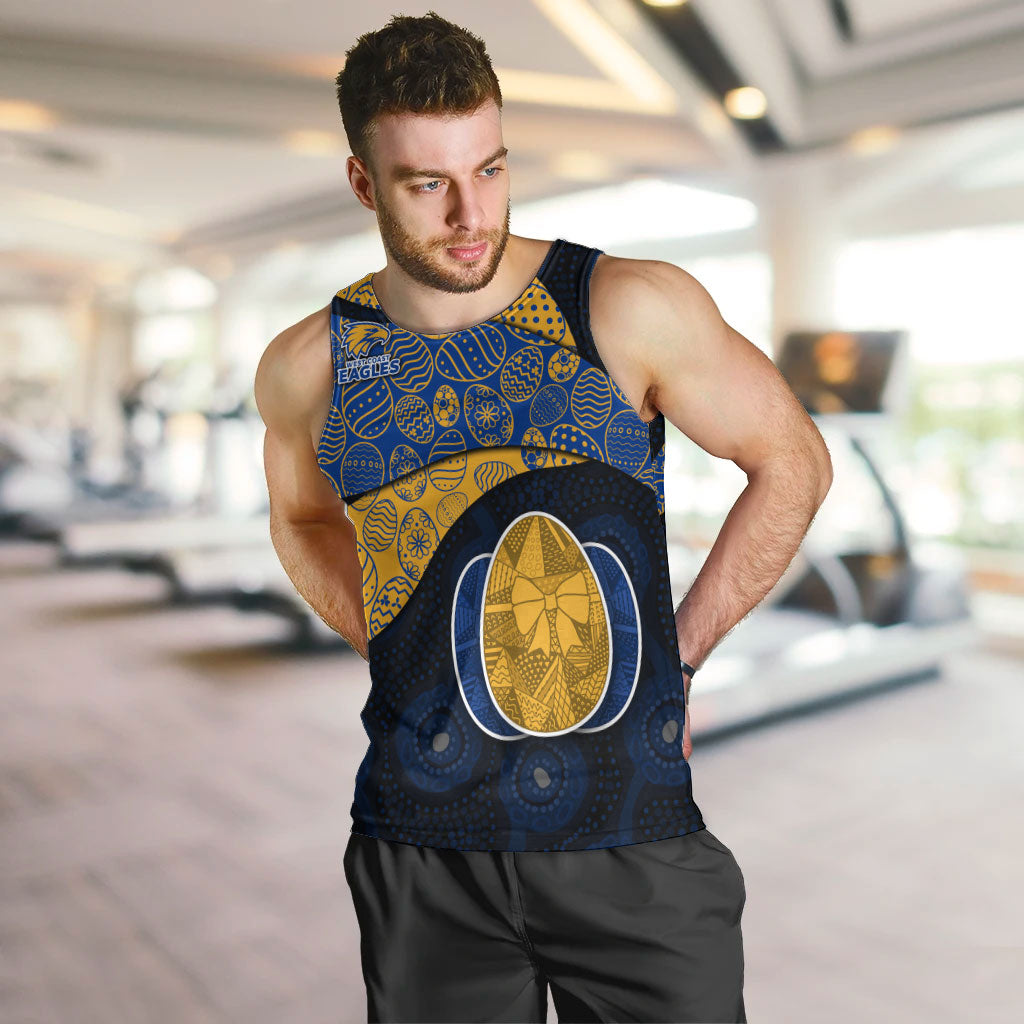 Personalized West Coast Eagles Football Men Tank Top Easter Egg Pattern Blue Gold Tribal Dot Art Style