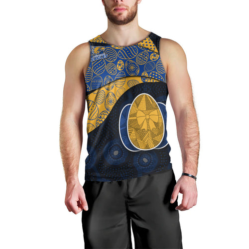 Personalized West Coast Eagles Football Men Tank Top Easter Egg Pattern Blue Gold Tribal Dot Art Style