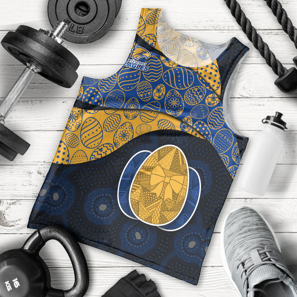Personalized West Coast Eagles Football Men Tank Top Easter Egg Pattern Blue Gold Tribal Dot Art Style
