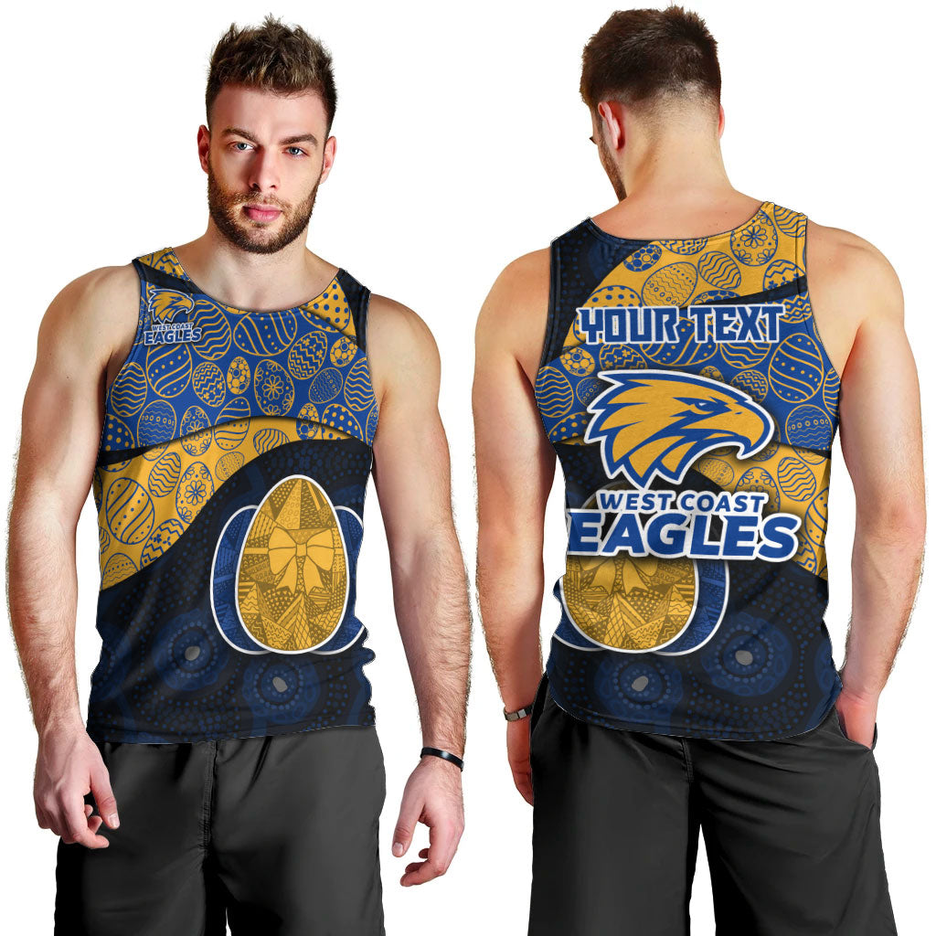 Personalized West Coast Eagles Football Men Tank Top Easter Egg Pattern Blue Gold Tribal Dot Art Style