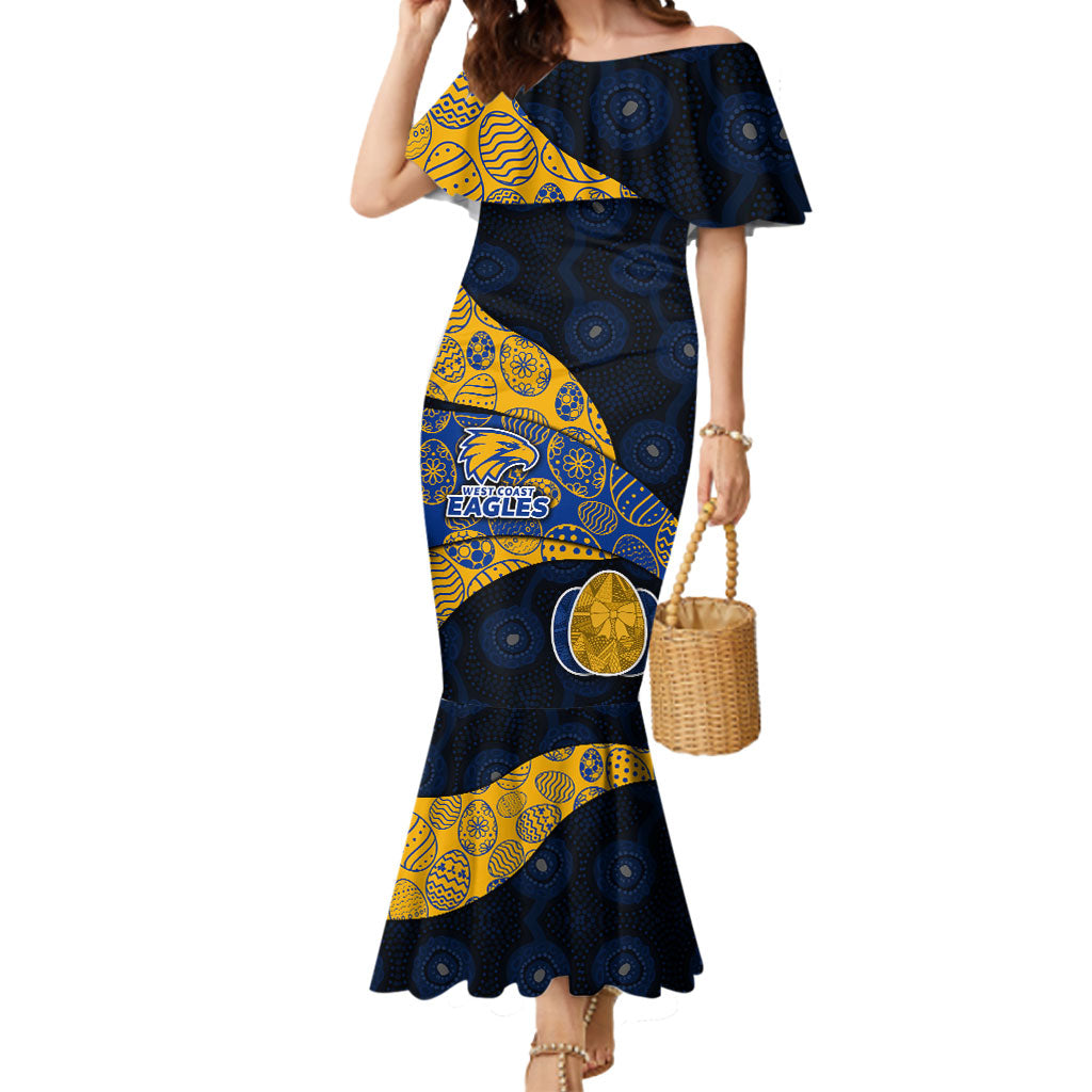 Personalized West Coast Eagles Football Mermaid Dress Easter Egg Pattern Blue Gold Tribal Dot Art Style