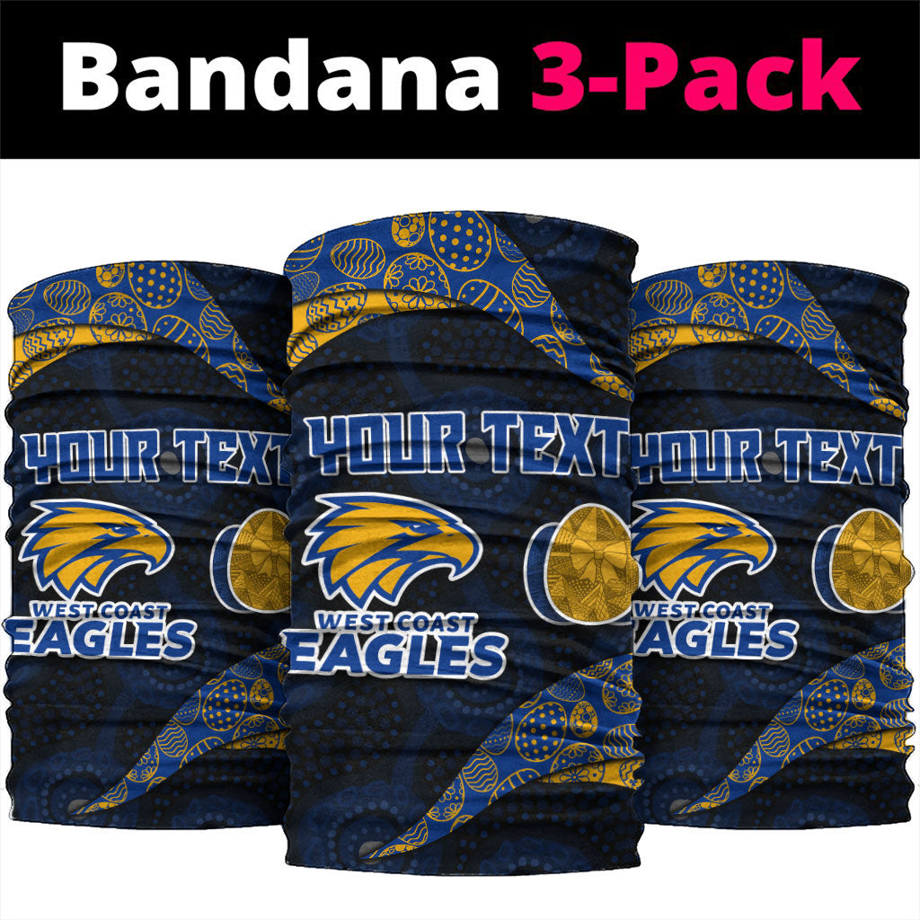 Personalized West Coast Eagles Football Neck Gaiter Easter Egg Pattern Blue Gold Tribal Dot Art Style