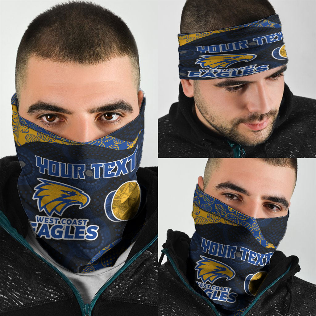 Personalized West Coast Eagles Football Neck Gaiter Easter Egg Pattern Blue Gold Tribal Dot Art Style
