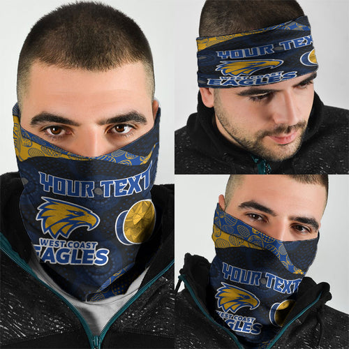Personalized West Coast Eagles Football Neck Gaiter Easter Egg Pattern Blue Gold Tribal Dot Art Style