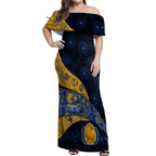Personalized West Coast Eagles Football Off Shoulder Maxi Dress Easter Egg Pattern Blue Gold Tribal Dot Art Style